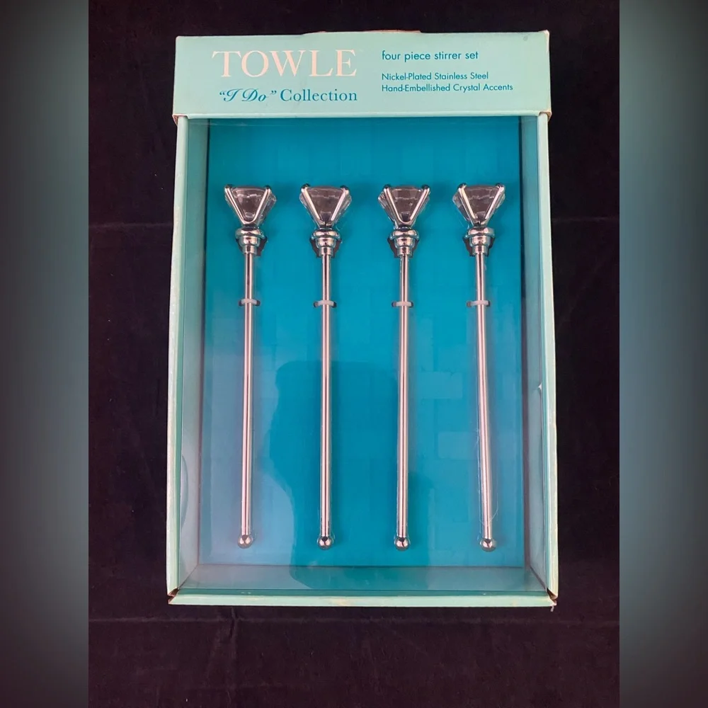 Towle Four Piece Stirrer Set I Do Collection Crystal Accents NIB Bar Ware